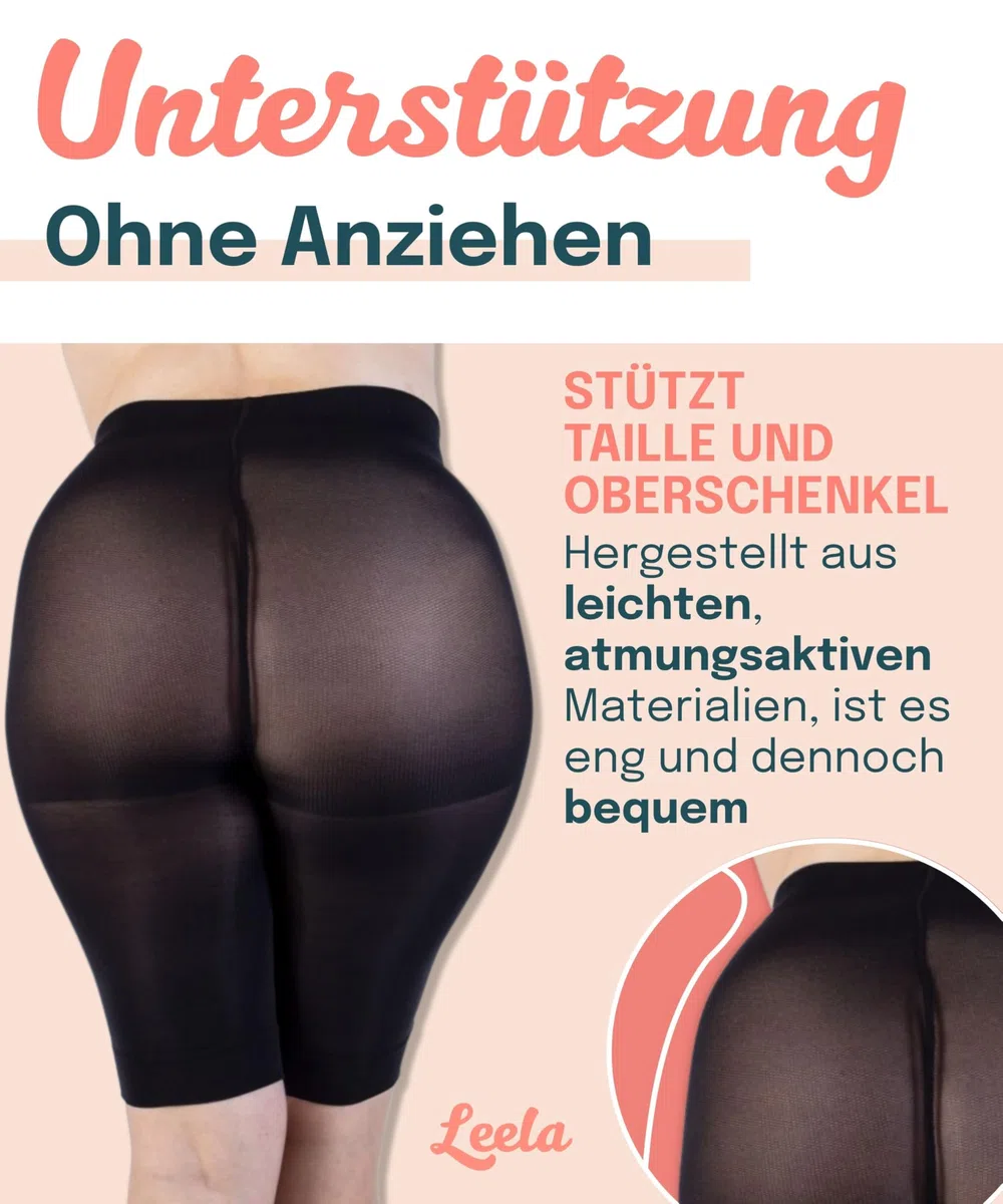 LEELA LAB, 90-Denier-Unterziehshorts Gegen Wundscheuern, Shapewear für Damen in Übergrößen, Hoch Tailliert, Bauch-Weg-Effekt, Made in Italy