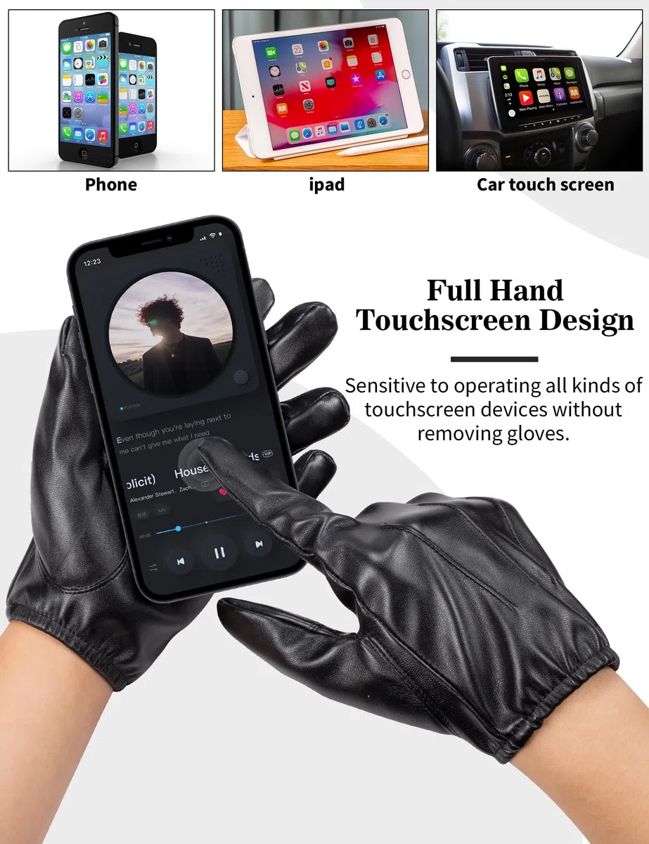MELLIEX Lederhandschuhe Herren, Faux Leder Handschuhe Dünne Ungefüttert Winddicht Touchscreen Lederhandschuhe