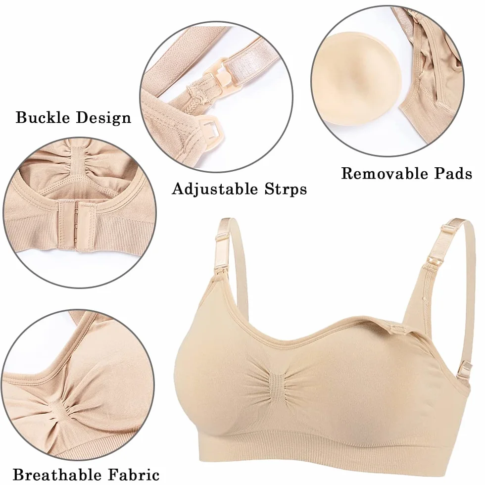 Bysion Still BH Damen Schwangerschaft Atmungsaktivem Still-BHS Ohne Bügel Nahtlose Tag und Nacht Still-BH Mit Abnehmbaren Untersetzer Camisole Top für Mutterschaft - 3er Pack