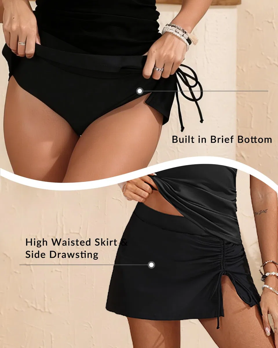 Yonique 2 Piece Swimsuits for Women Halter Tankini Top with Skirt Bottom Tummy Control Bathing Suit