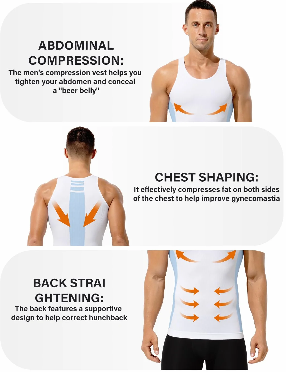 Casey Kevin Shapewear Herren Bauchweg Elastische Ärmellos Tank Top Body Shaper Herren Kompression Unterhemd für Sport & Alltag