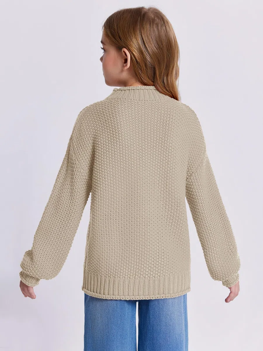 Wenrine Mädchen Pullover Winter Rollkragen Strickpullover Langarm Gestrickt Casual 5-14 Jahre