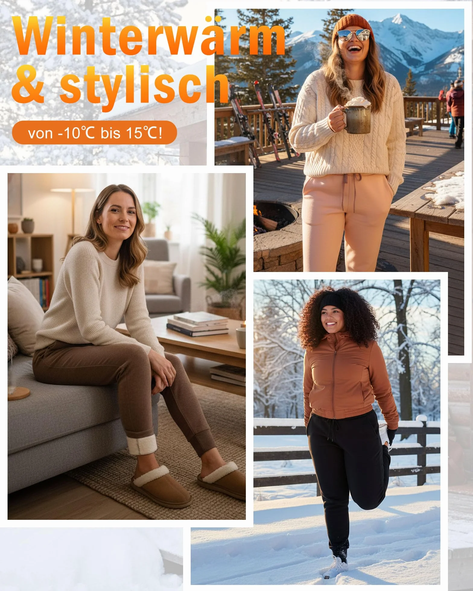 Damen Thermo Jogginghose Gefüttert – Sweatpants & Winterhose mit Fleece, Hohe Taille, Taschen – Warme Sport- & Freizeithose (-10℃ bis 15℃)