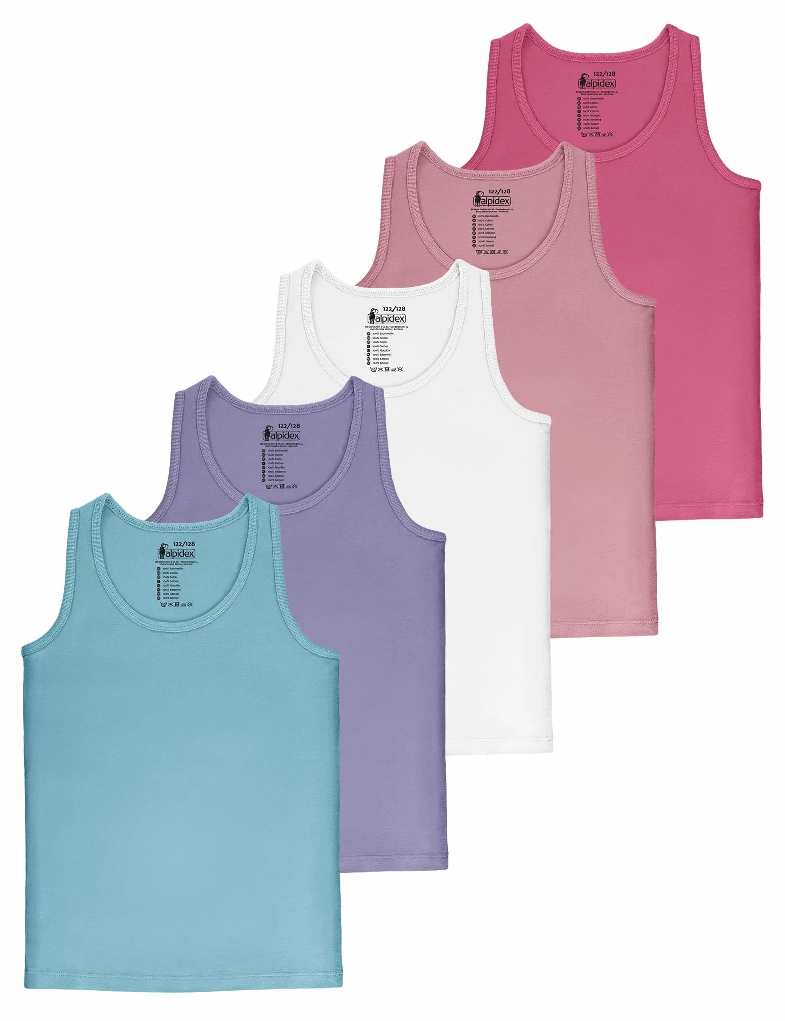 ALPIDEX Mädchen Unterhemd 5er Set 100% Baumwolle Basic Tank Top Trägertop Bequeme Achselhemden Ärmellose Kinder Unterhemden