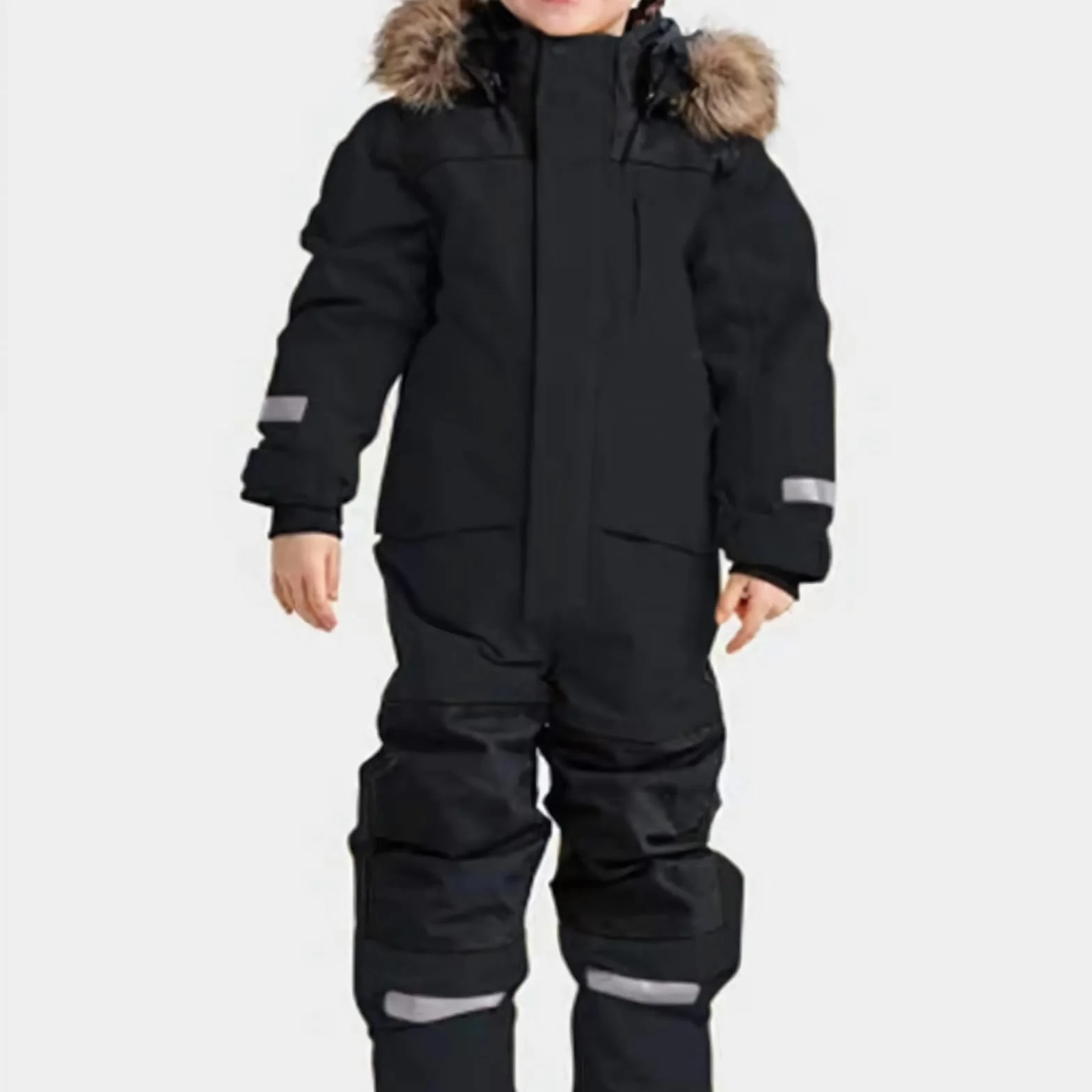 Kinder Skianzug Jungen mit Kapuze Winddichte Wasserdichte Schneeoverall Mädchen Warmer Schneeanzug Dickere Skioverall mit Reflektierenden Streifen