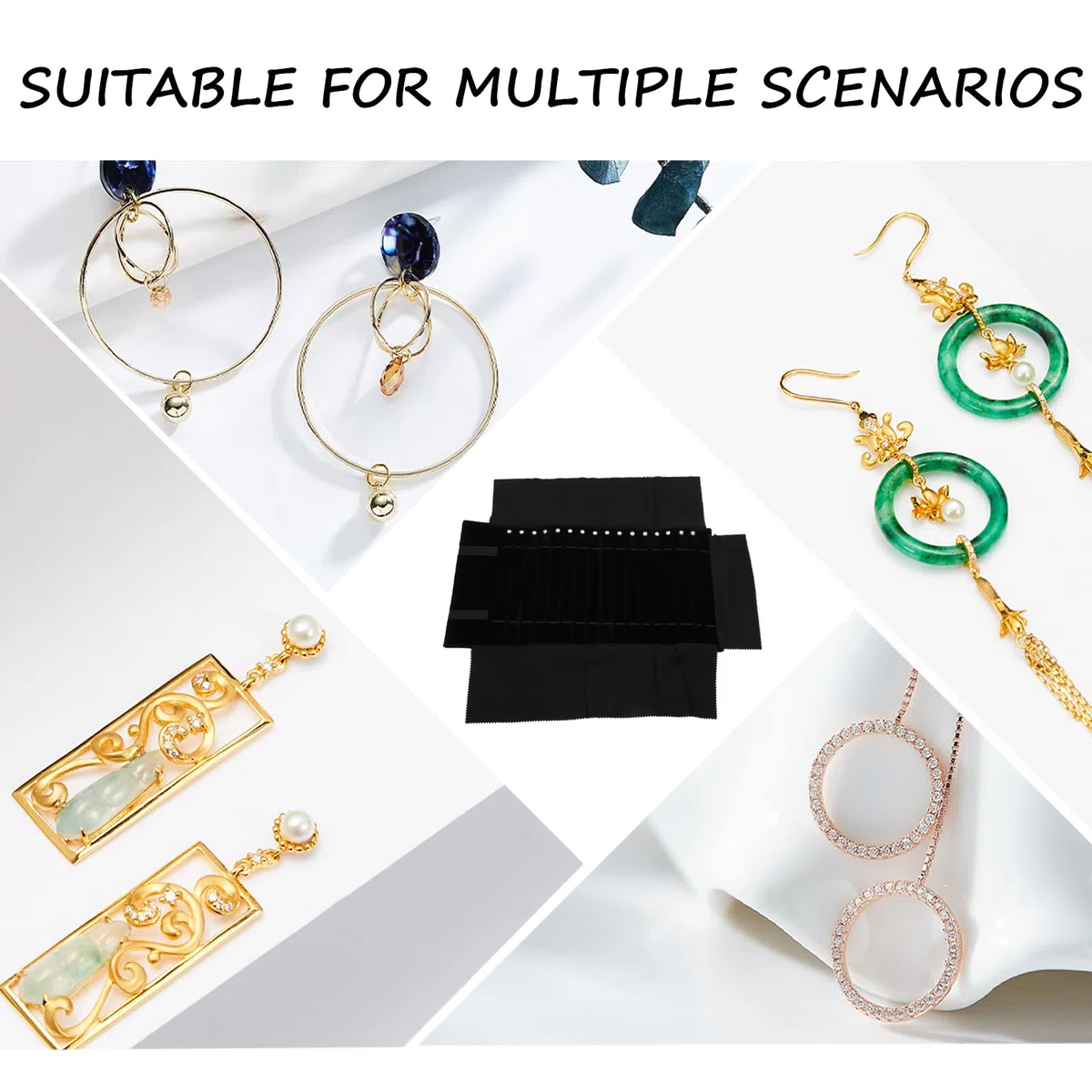 YARNOW Faltbare Schmuckrolle Reiseschmuck Rolltasche Faltbare Halskette Organizer Rolle Flanell Schmuck Aufbewahrungstasche für Halsketten Armb?nder Ohrringe Schwarz Schmuck Veranstalter Box