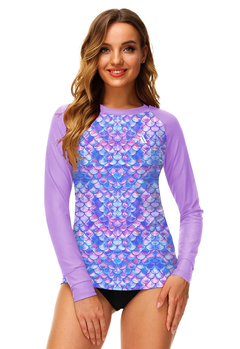 Damen UV Shirt Langarm Rashguard UPF 50+ Schwimmshirt Schnelltrocknend Badeshirt S-XXL