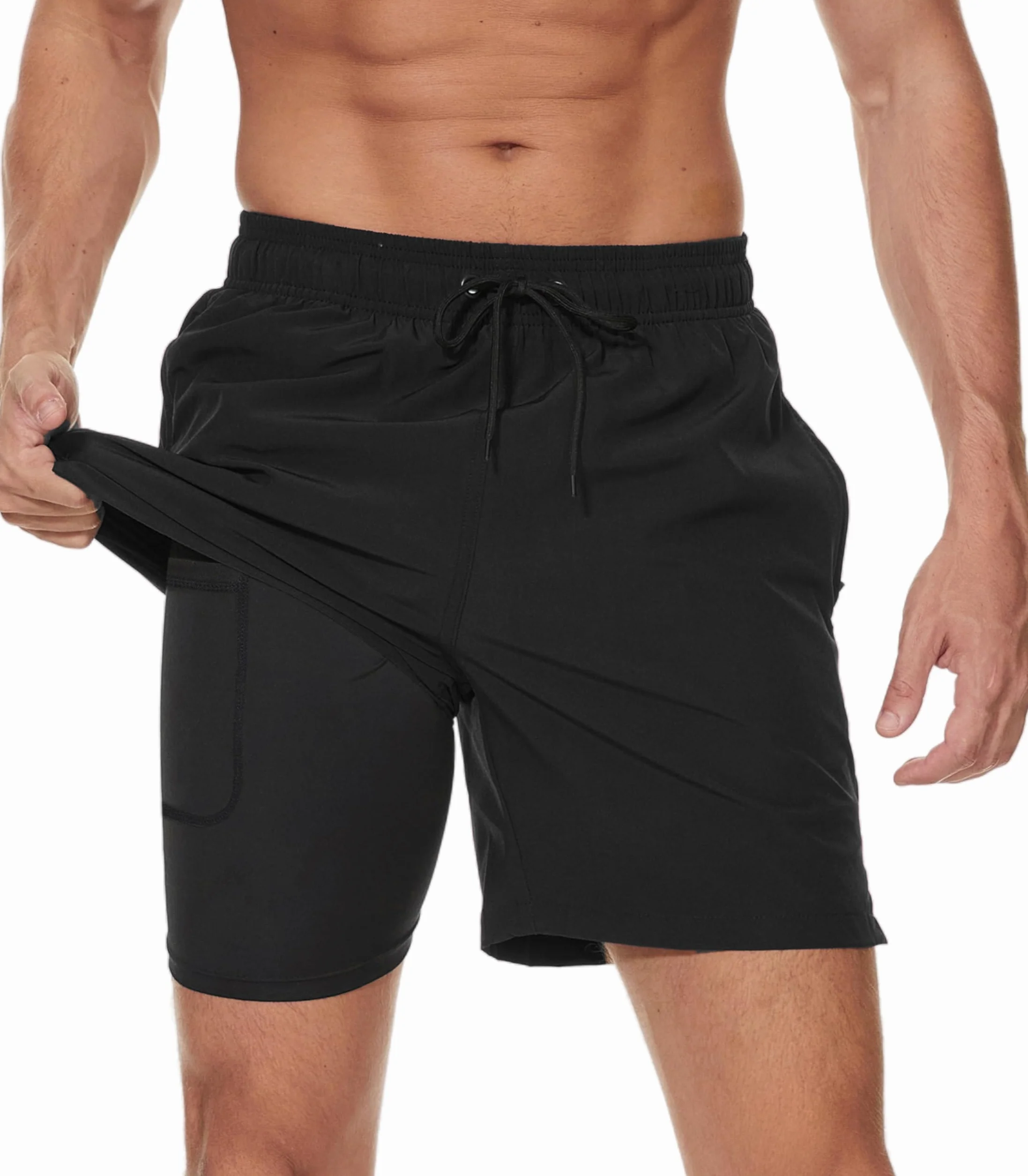 Badehose Herren Badeshorts 2-in-1 Schnelltrocknend Badehose für Herren Badehosen Schwimmhose Männer Badehose mit Innenhose und Reißverschlusstaschen
