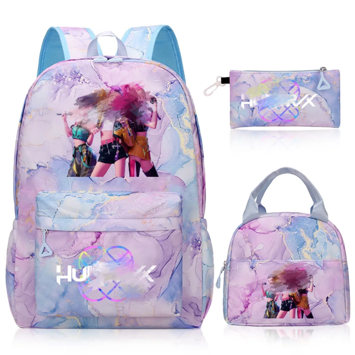 K Pop Schulrucksack Mädchen Rucksack für Schultaschen Federmäppchen Passenden Lunchtasche Wasserdichter Leichter School Backpack Set für Teenager Kinder