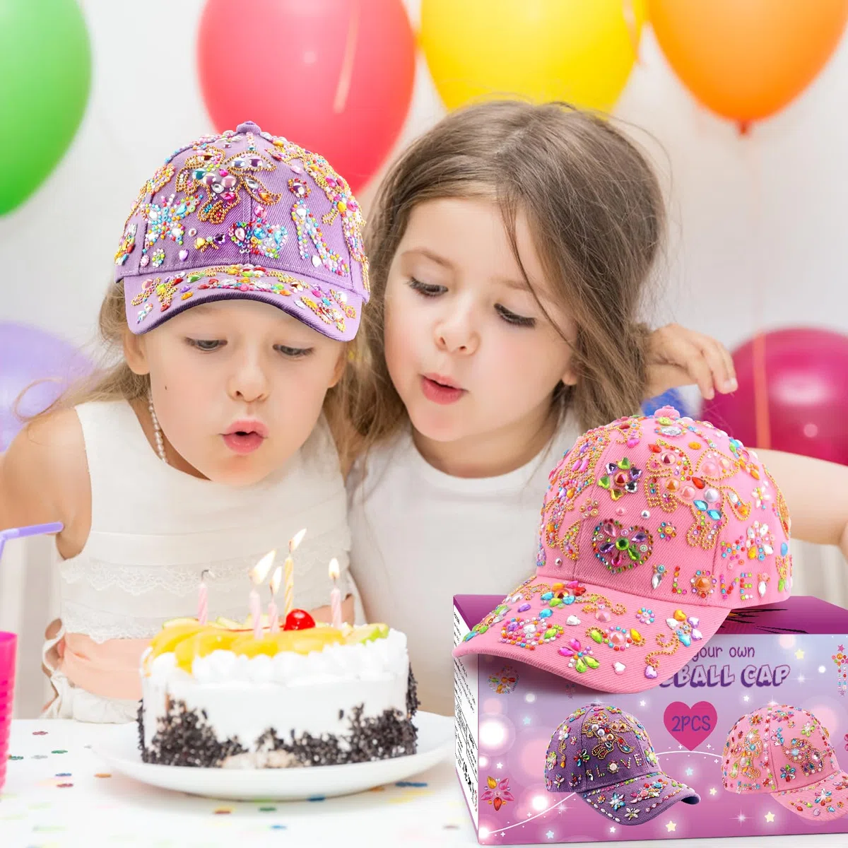 Geschenke für Mädchen DIY Baseballkappe, Kappe Selbst Gestalten mit Diamant Aufklebern, Schulanfang Geburtstag Geschenk Mädchen 4 5 6 7 8 9 10 11 12 Jahre, Baseball Cap Bastelset Hut Kinder Schule
