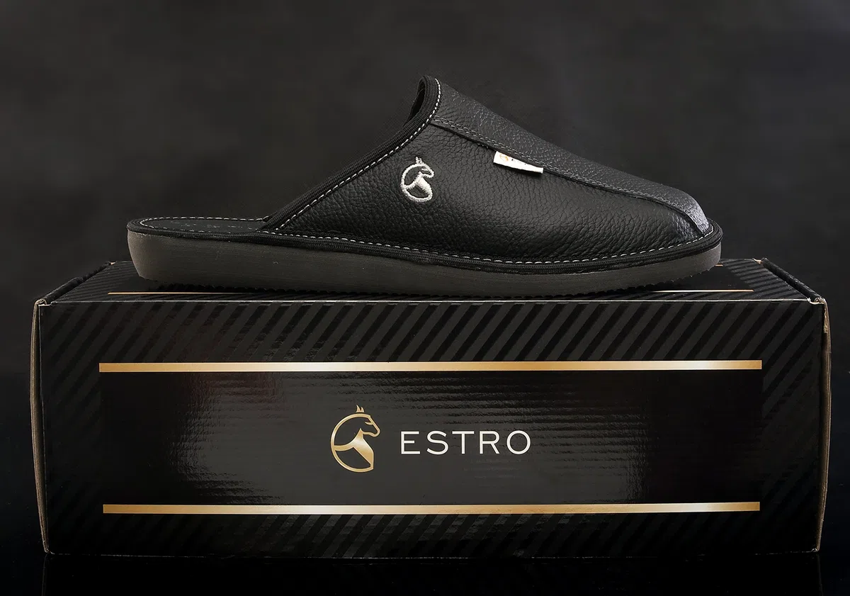 Estro Hausschuhe Herren Leder Herrenhausschuhe - Hausschuh Männer Pantoffel Pantoffeln Pantoletten Slipper Mann