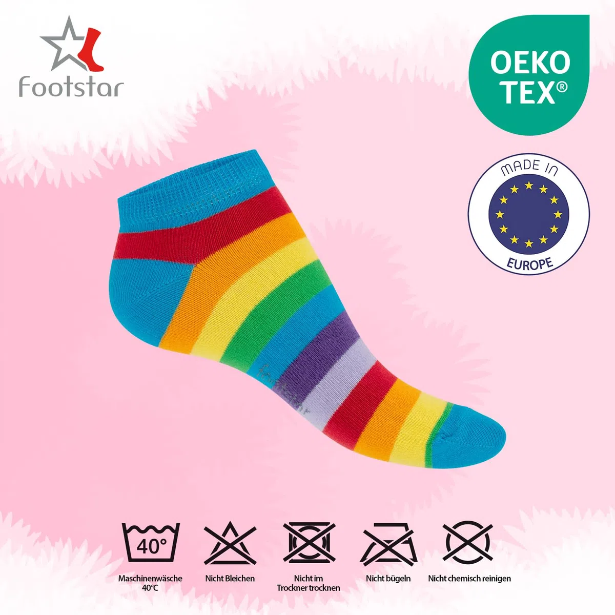 Footstar 8 PAAR Motiv Sneaker Socken Kurze süße bunte Söckchen mit Mustern Sterne Ringel Pünktchen