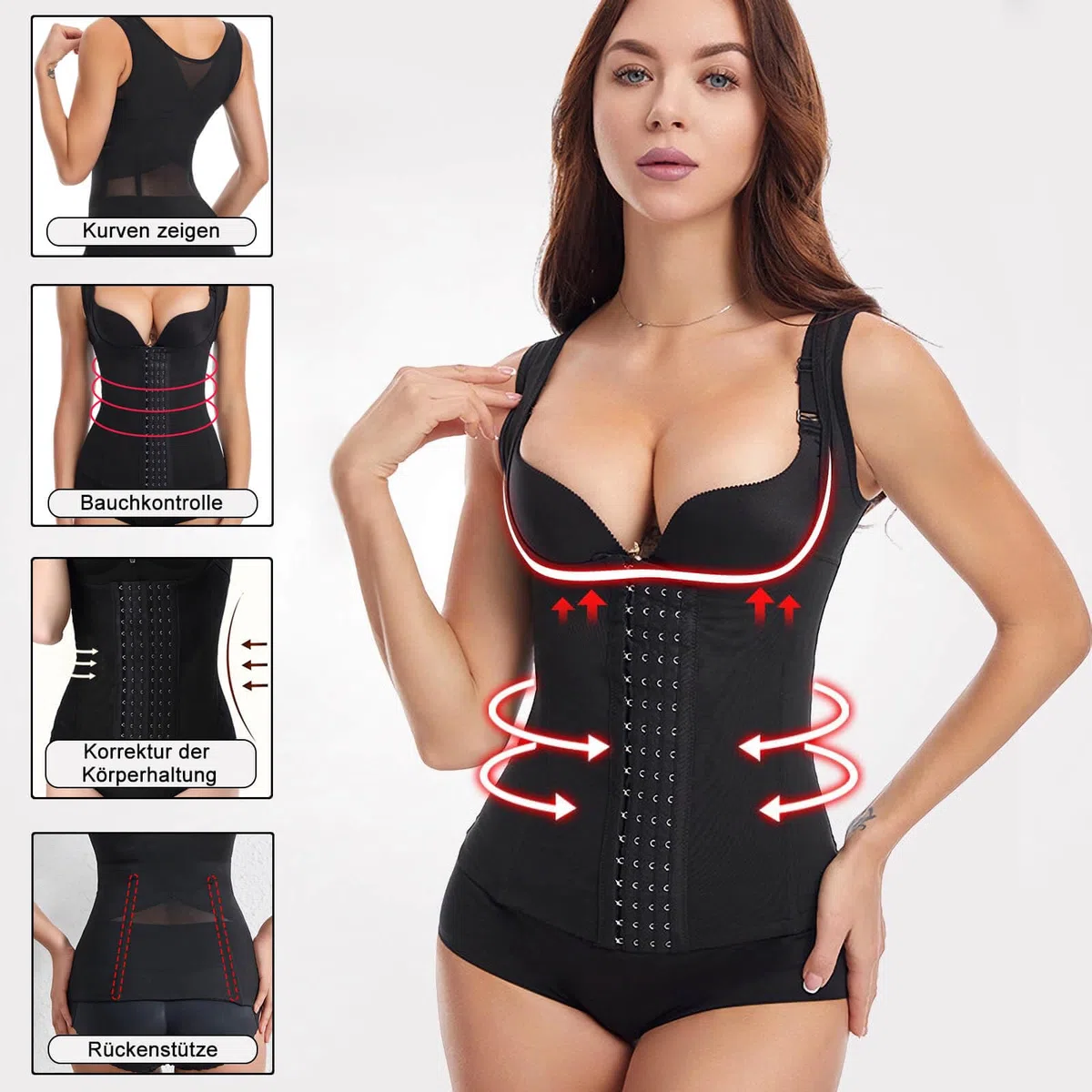 Korsett Damen Bauchweg, Waist Trainer, Bauchgurt Nach Geburt, Corsage Damen Shapewear, Unterbrust Korsett mit Trägern, Corset optimiert den Bereich um Taille, Hüfte und Bauch sichtbar
