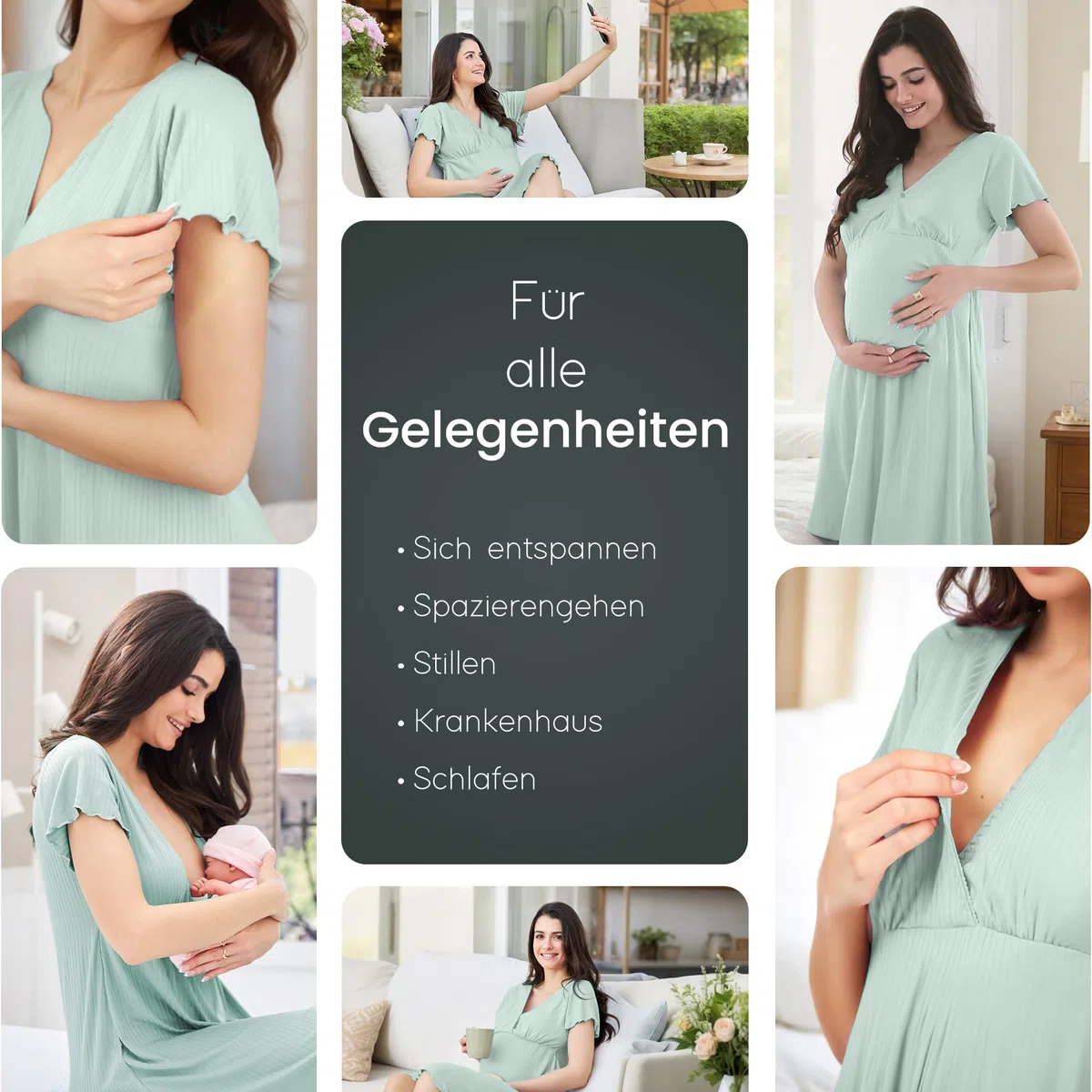 Stillnachthemd, Geburtskleid, geburtshemd, 3 in 1 Stillen, Krankenhaus und Schwangerschaft, Weich und Atmungsaktiv