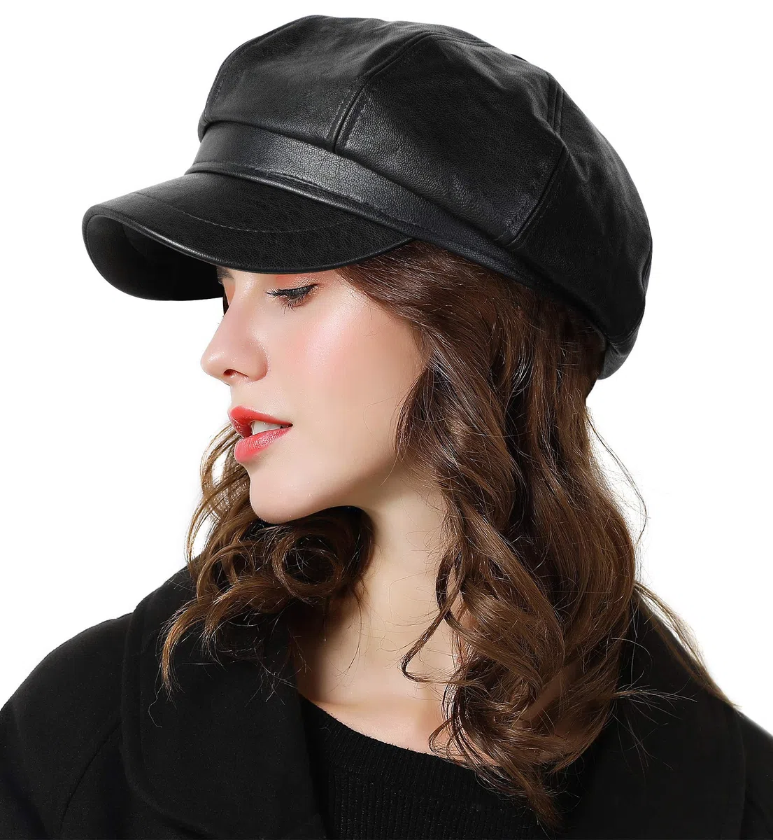 Genfien Baskenmütze, klassisch, einfarbig, französisch, für Damen, Newsboy-Mütze, Becher, Jungen, Kunstledermützen für Damen