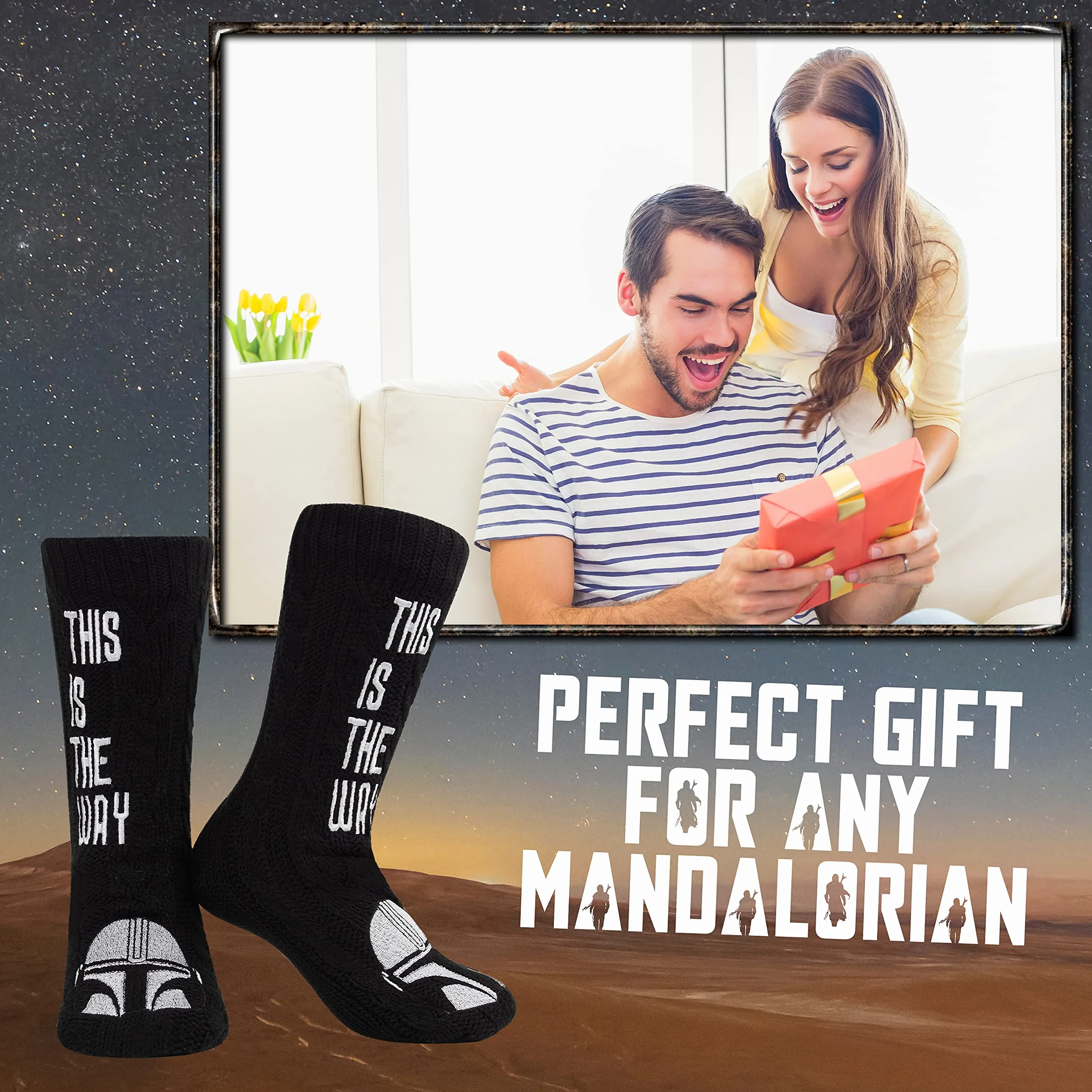 Disney The Mandalorian Kuschelsocken Herren Größe 38–44, Weich Flauschige Baby Yoda Socken mit Antirutsch-Noppen, Geschenke für Männer (Schwarz)