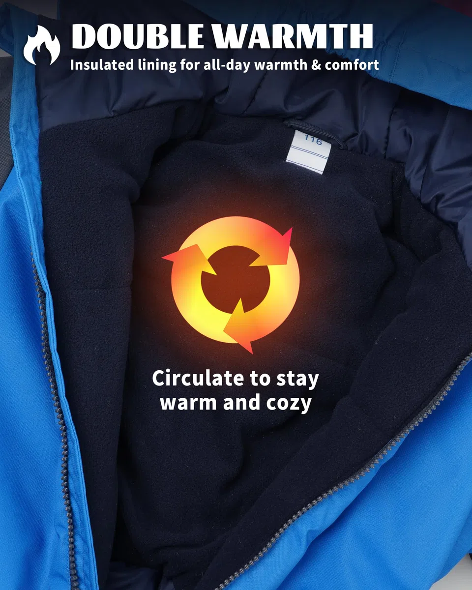 Owntop Schneeanzug Kinder Unisex, Schneeoverall Mädchen Jungen, Winddicht Wasserdicht Skianzug mit Kapuze Reißverschluss (Blau,110)