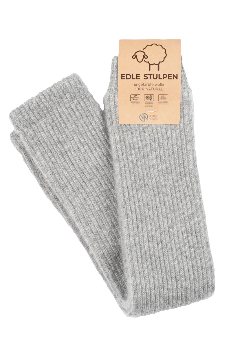 Beinstulpen Damen aus 90% Wolle, lange warme Beinwärmer aus mongolischer Schurwolle, atmungsaktiv, weich & elastisch, Winter Wadenwärmer für Yoga, Wandern, Ski, Grau