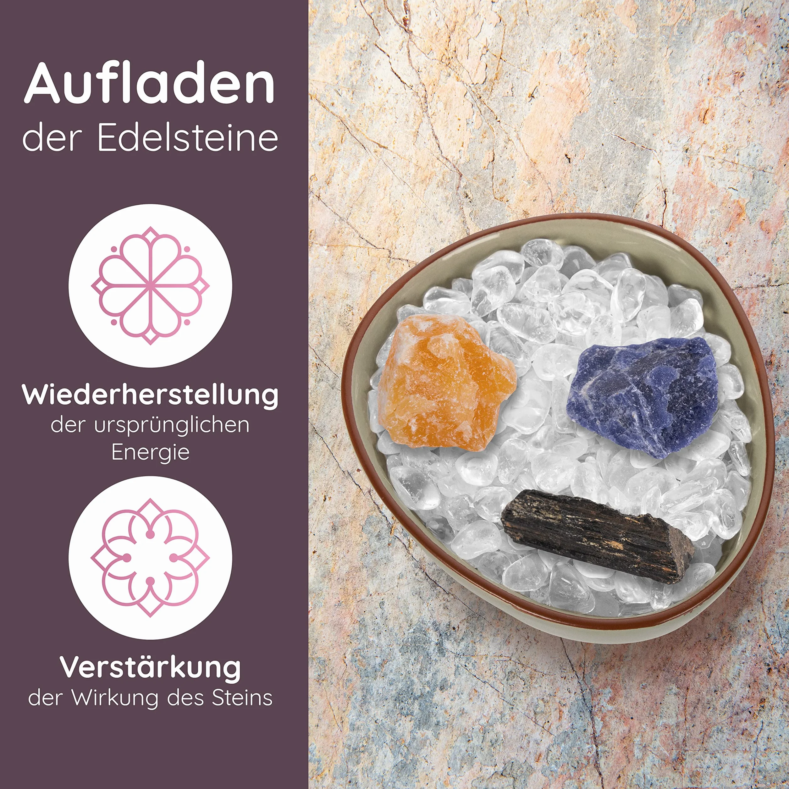 PURAJA Ladesteine und Entladesteine | Premium Hämatit und Bergkristall | 100% echte Edelsteine | Handverlesene Mischung | Zum Laden und Entladen von Edelsteinen, Heilsteinen, Trommelsteinen