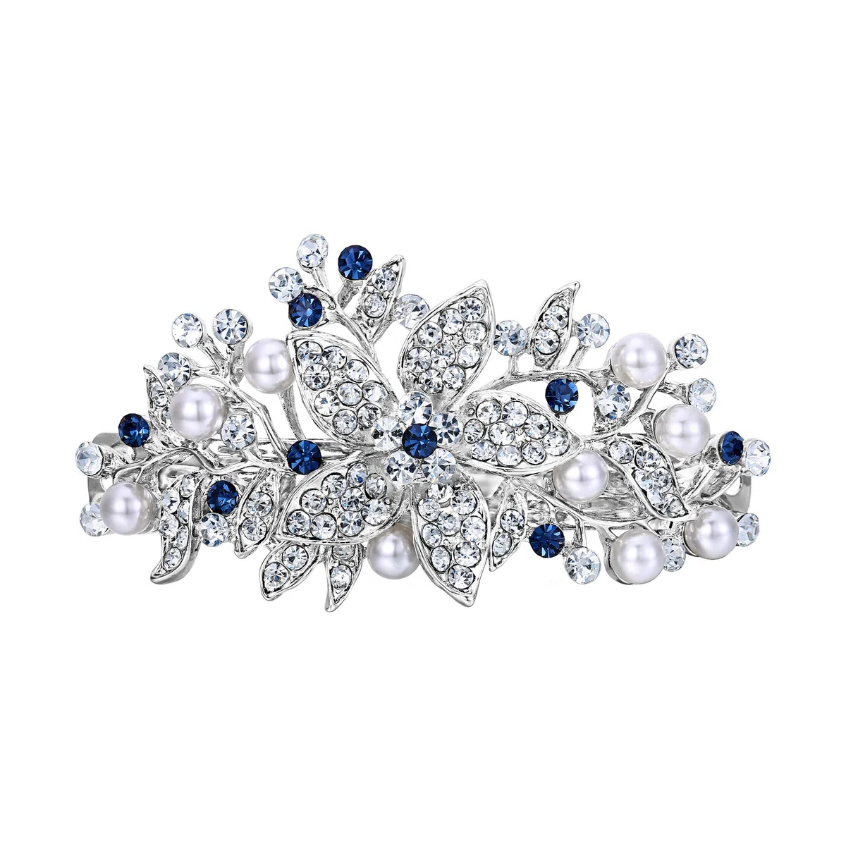EVER FAITH Haarspange Österreichisches Kristall Braut Hibiskus Blume Blatt Creme simulierte Perle Barrette Haarschmuck