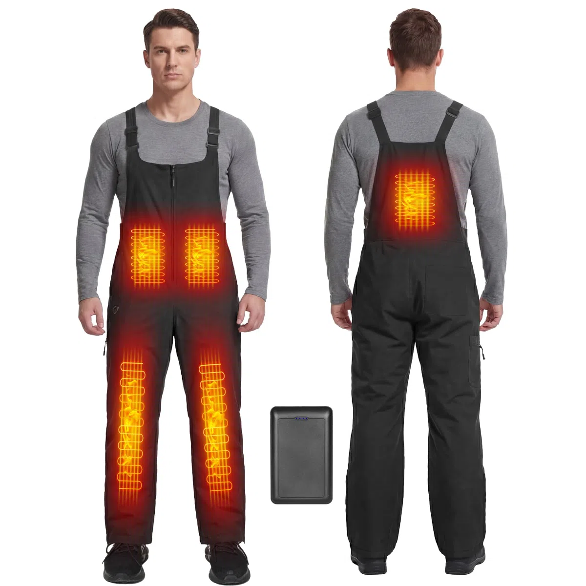 Beheizbare Latzhose Herren Hose mit 7,4V 16000mAh Akku, Wasserdicht Latzhosen für Herren Skihose, Winter Overall Beheizte Arbeitslatzhose Männer Berufshose mit vielen Taschen (XX-Large)