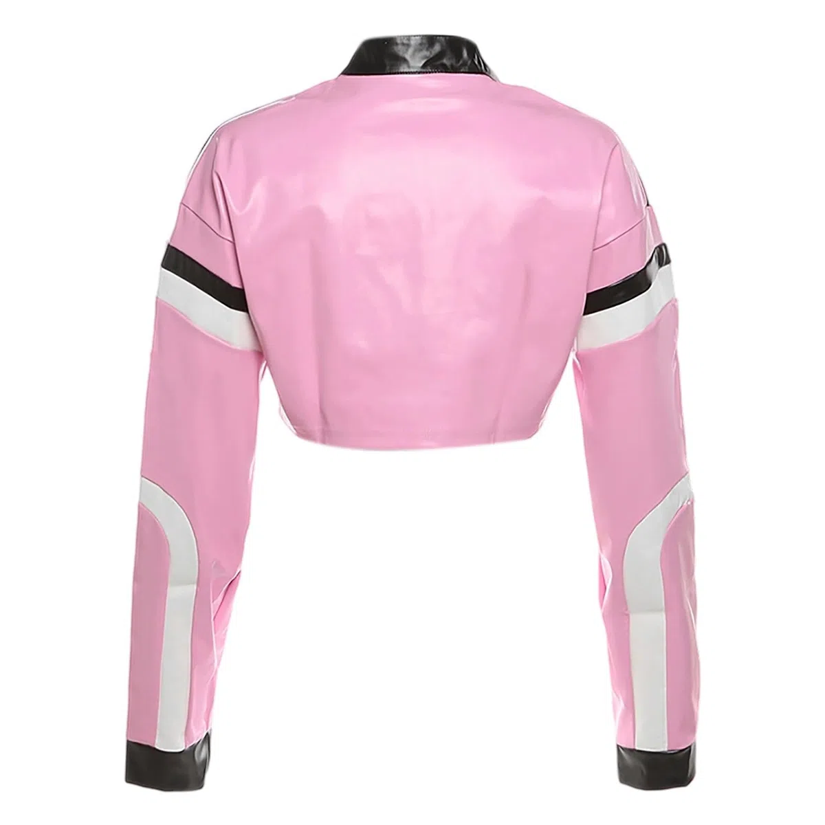 Lederjacke Damen Cropped Jacke Lässig Motorradjacke mit Reißverschluss Stehkragen Bikerjacke Y2K Brief Bomberjacke Kunstlederjacke Gothic Punk Jacke Übergangsjacke Streetwear