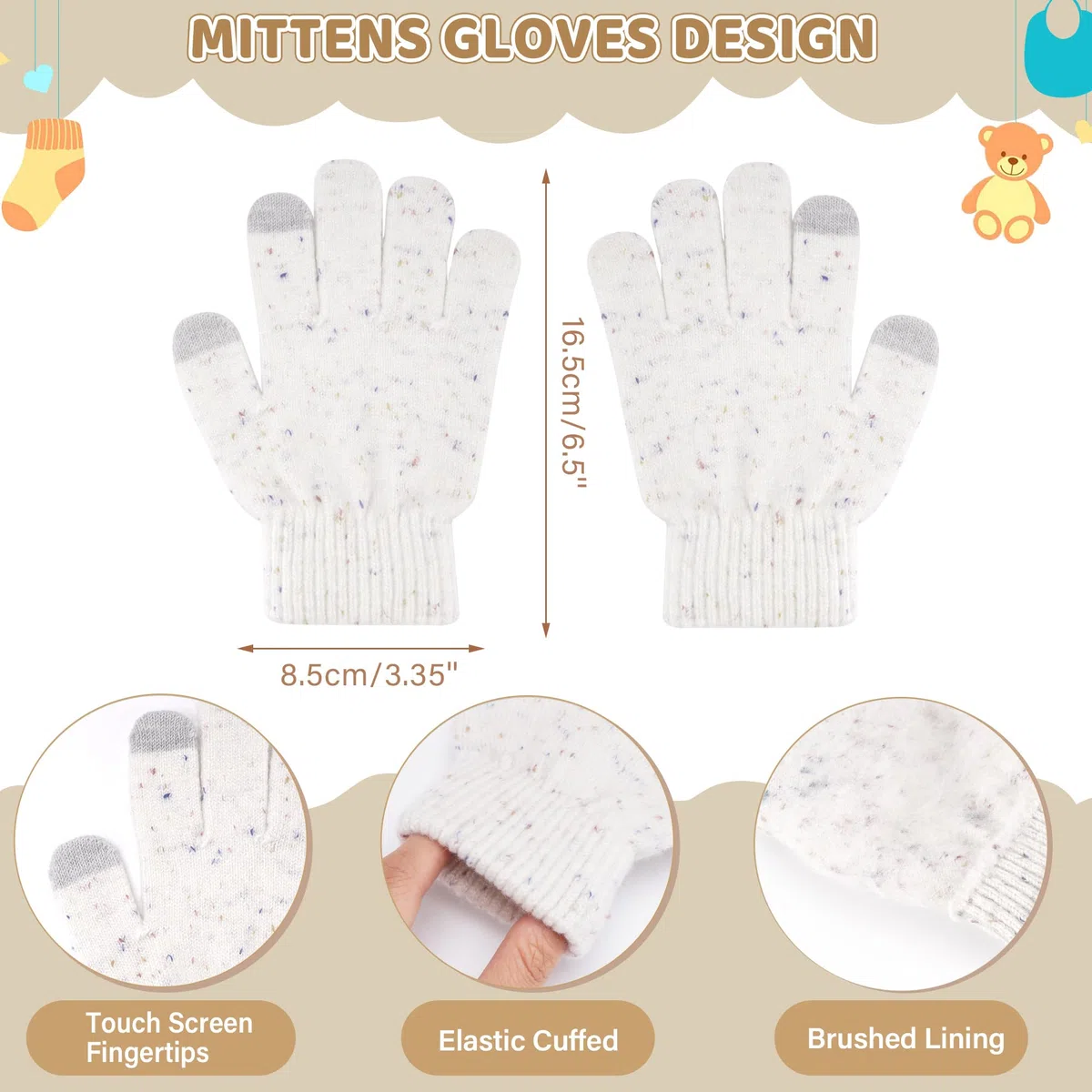 Kinder Winter Mütze Loop Schal Handschuhe Set, Pompom Wintermütze Schlauchschal Fäustlinge für 0–4 Jahre Baby Kleinkinder, Strickmütze Touchscreen Handschuhe für 5–8 Jahre Mädchen Jungen