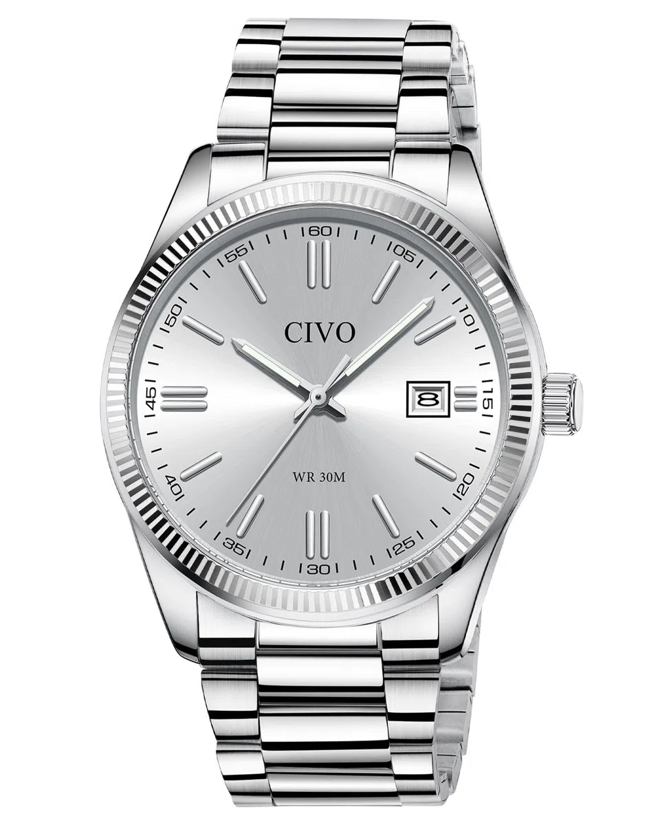 CIVO Herren Uhr Edelstahl Armbanduhr: Einfach Analog Business Herrenuhr mit Leuchtend Datum - Wasserdicht für Arbeit und Freizeit - Stylisch Geschenk für Männer
