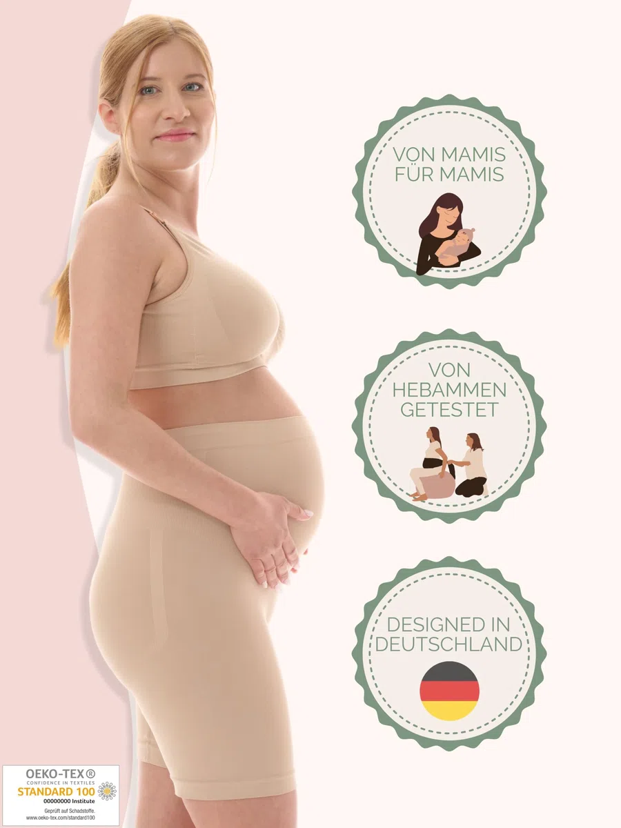 Herzmutter Umstandsslips nahtlos - OekoTex 100 - Langes Bein - Schwangerschafts Unterhose - Überbauch-Shorts-Unterwäsche - Seamless-Stützend - 1er & 2er Set - 5500