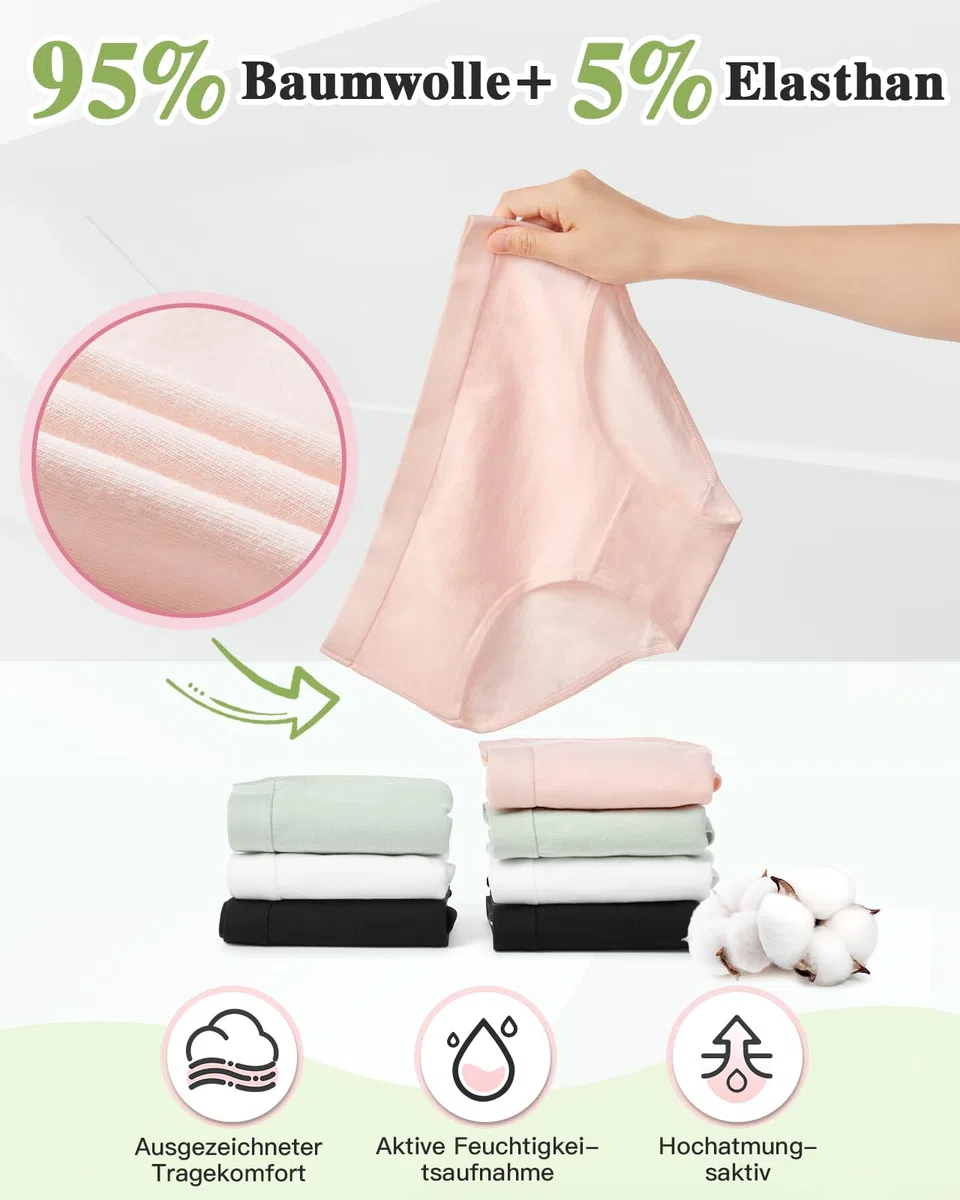 Unterhosen Mädchen Baumwolle 140-176 Weiche Mittlerer Bund Schlüpfer für Teenager 10-16 Jahre für Schule & Zuhause 8er Pack