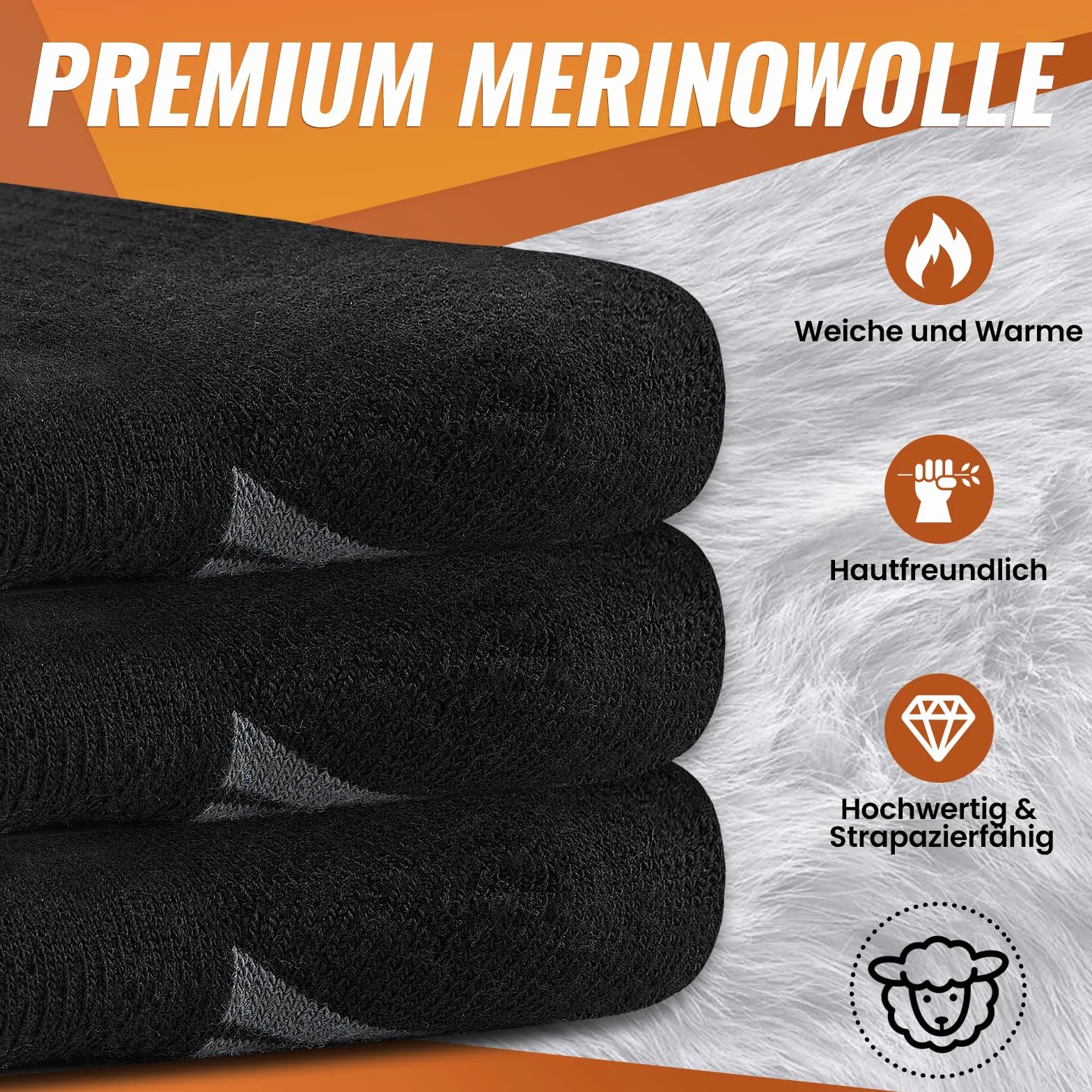 Merino Socken Herren Damen 3 Paar – Warme Wollsocken, Atmungsaktive Thermosocken Wintersocken, Weiche Wandersocken Sportsocken, Trekkingsocken für Outdoor & Arbeit, Schwarz Blau