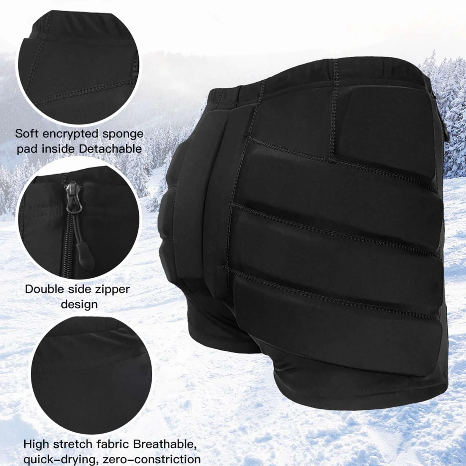 Crash-Shorts für Erwachsene, Eiskunstlauf-Hüftschutz-Shorts, Einteiliges Design, Atmungsaktiv, Hochelastisch mit Schwamm, XL