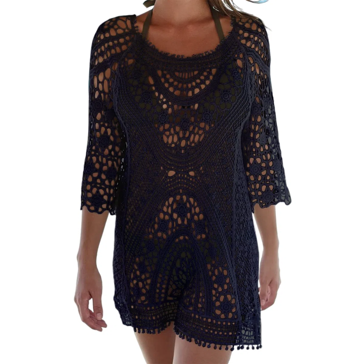 EDOTON Damen Gestrickte Strandkleid Bikini Cover Up Sommer Strand Vertuschen Bikinibluse
