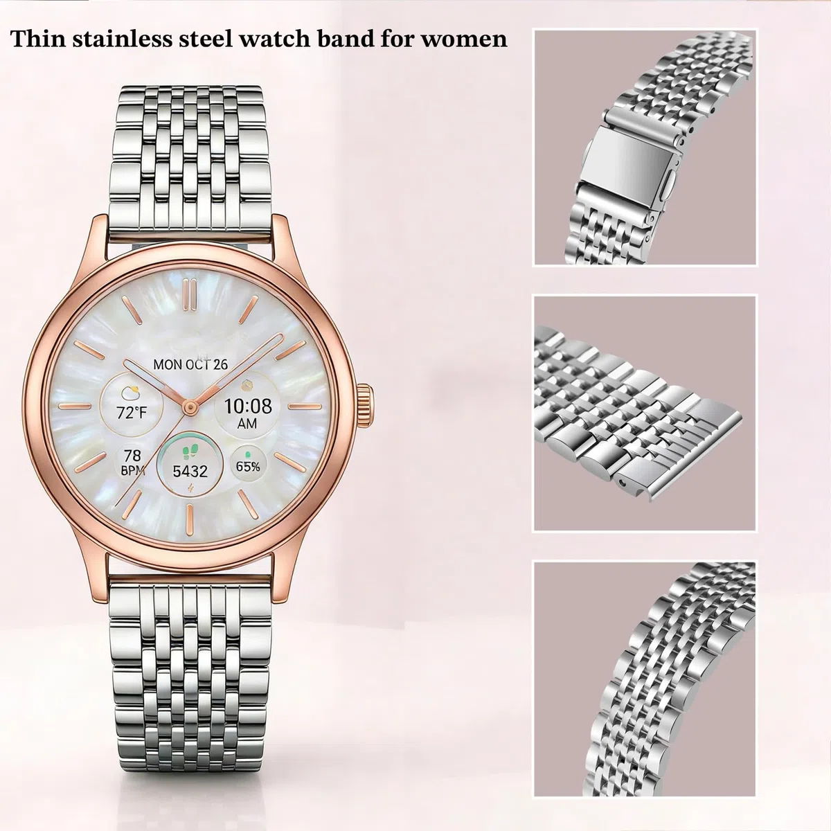 Juntan Edelstahl Uhr Uhrenarmband 20mm für Herren Damen, 9-Perlen schlank poliert Quick Release Uhr Armband, Elegantes Ersatzarmband für traditionelle & Smart Uhren