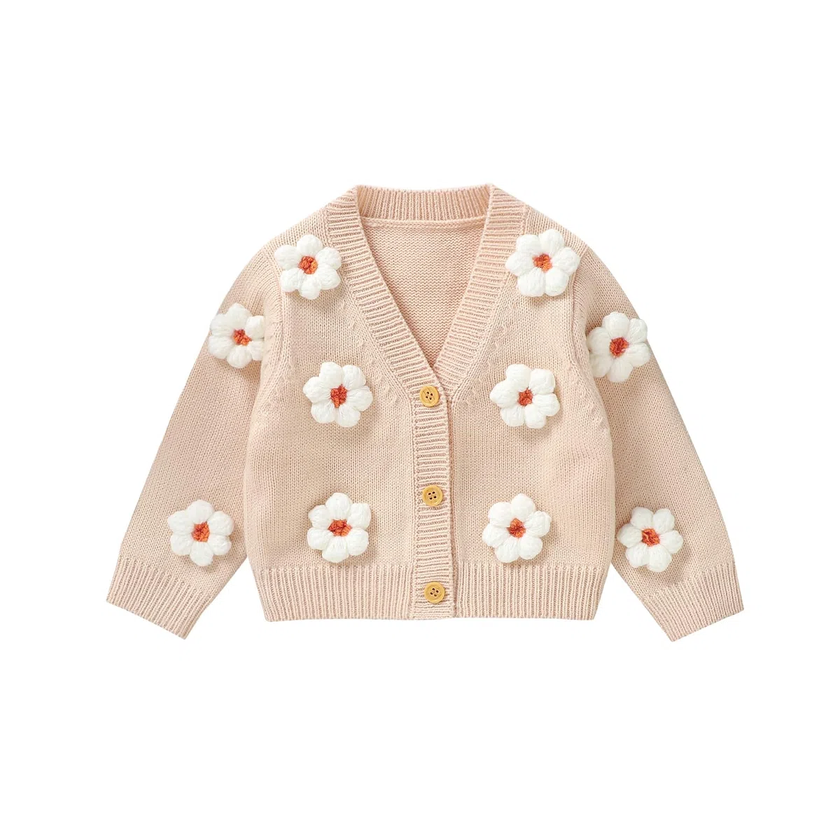 Qianderer Strickjacke für Babys, Kleinkinder, Mädchen, Blumenmuster, langärmelig, Pullover, Mäntel, Strickkleidung, warme Herbst-Winter-Outfits
