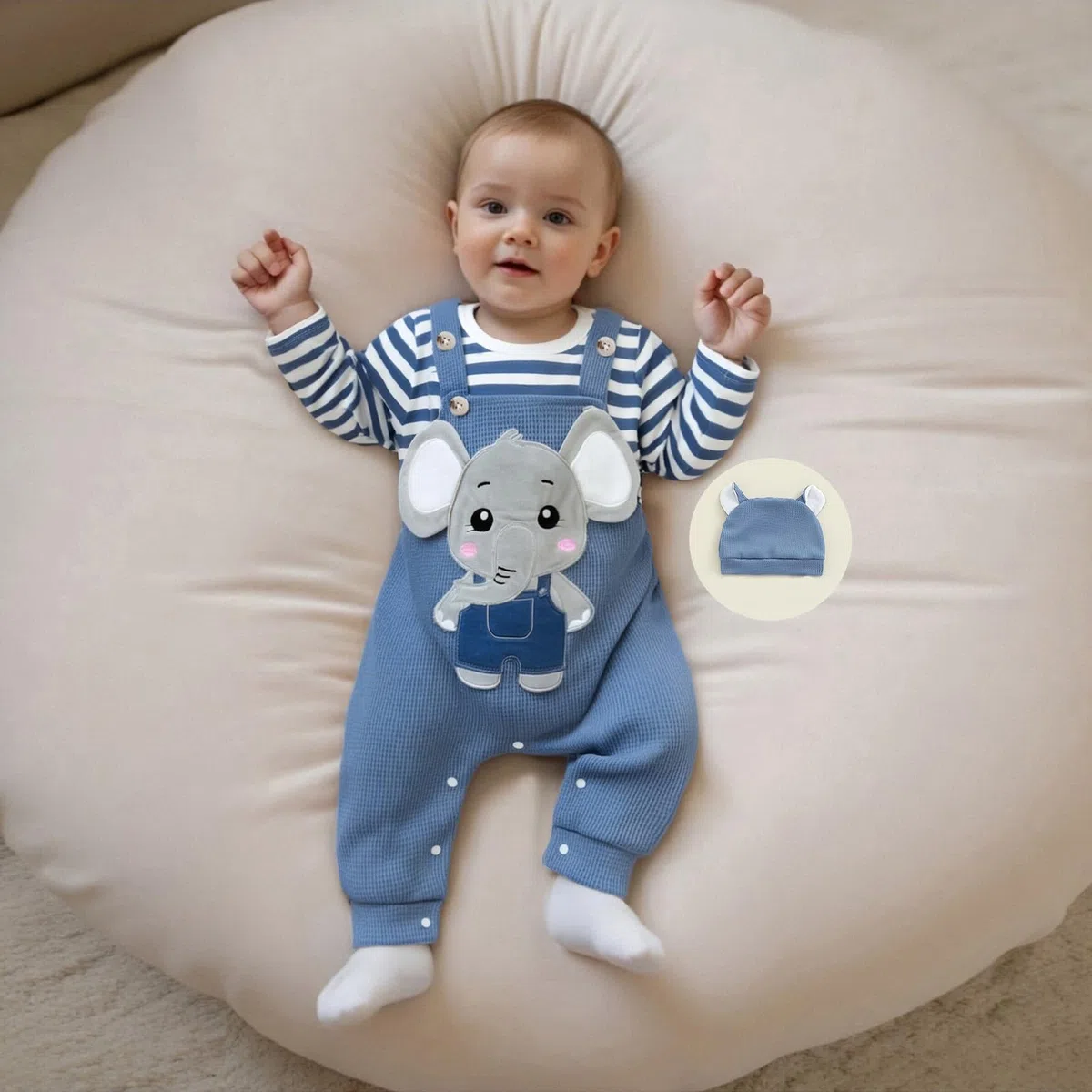 Himllauen Baby Jungen Kleidung Strampler Latzhose und Hut Set 3-teilige Bekleidungssets für Jungen Baby Set Neugeborene Geschenk Baby Klamotten Junge