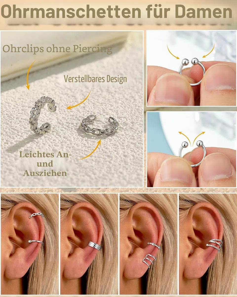 ORAZIO 20/25Pcs Ear Cuff Set Damen Ohrmanschette Ohrringe Earcuffs Set Helix Knorpel Ohrmanschette Ohne Ohrloch Wickelohrring Fakepircings Ohr Cuffs Ohrklemme
