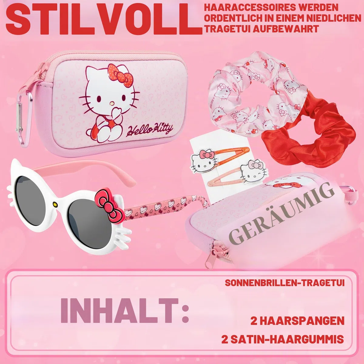 Get Trend Sonnenbrille Kinder Haarschmuck Set und Kleine Tasche UV Schutz Brille Haarspangen Haargummis Mädchen Haarklammer Geschenke für Mädchen