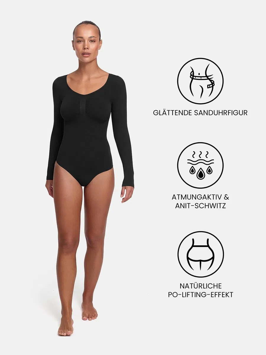 creamy fabrics Damen Figurformender Shapewear Bodysuit mit Slip – Longsleeve Body für unsichtbaren Sitz – Starke Kompression für Bauch & Taille – Nahtlos mit Po-Lifting Effekt