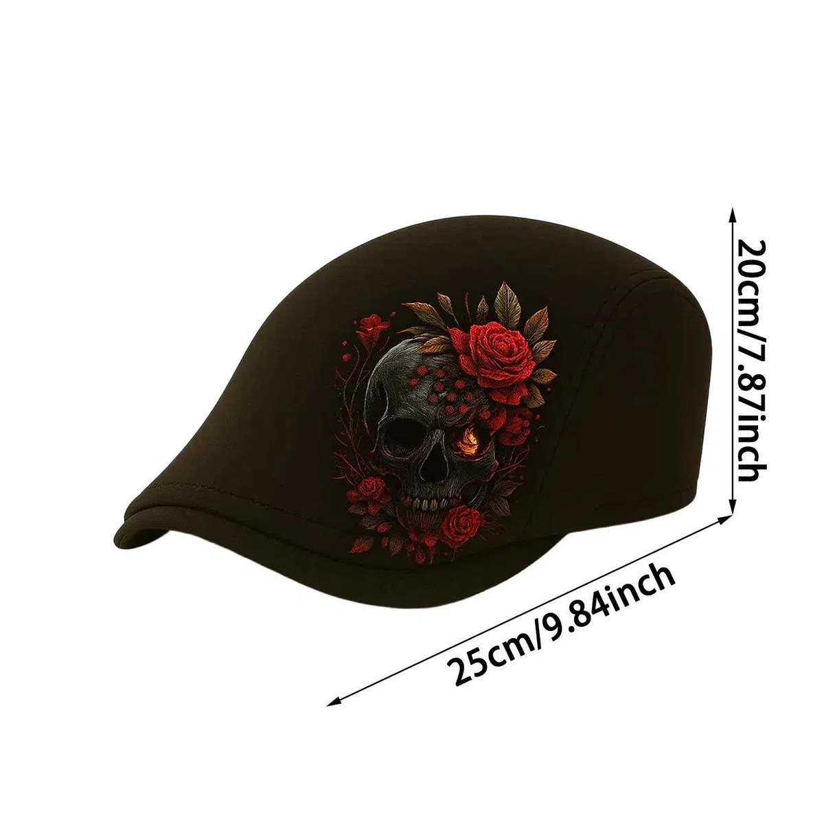Schiebermütze mit Totenkopf und Dorn, verstellbare Mütze im Retro-Stil mit Totenkopf-Rose und Kreuz-Elementen, Retro-Enthusiasten, Geschenk für Männer und Frauen