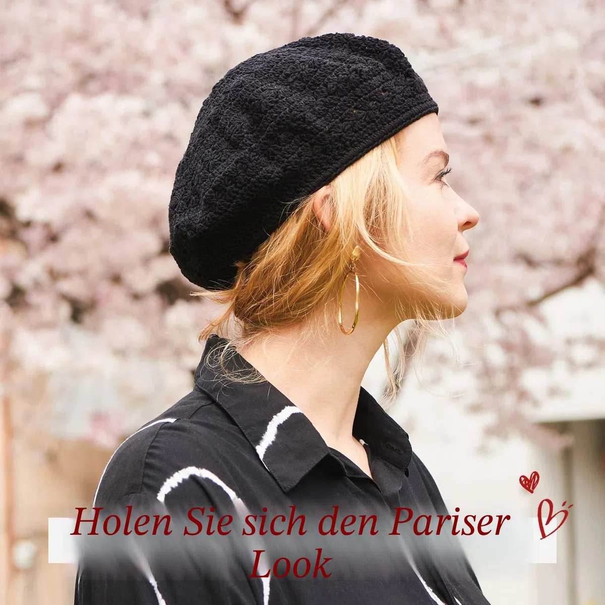 CHARM Baskenmütze Damen Beret Häkelmütze Barrett - Sommer Mütze Pantomime Französische Mütze Strickmütze Lochmuster