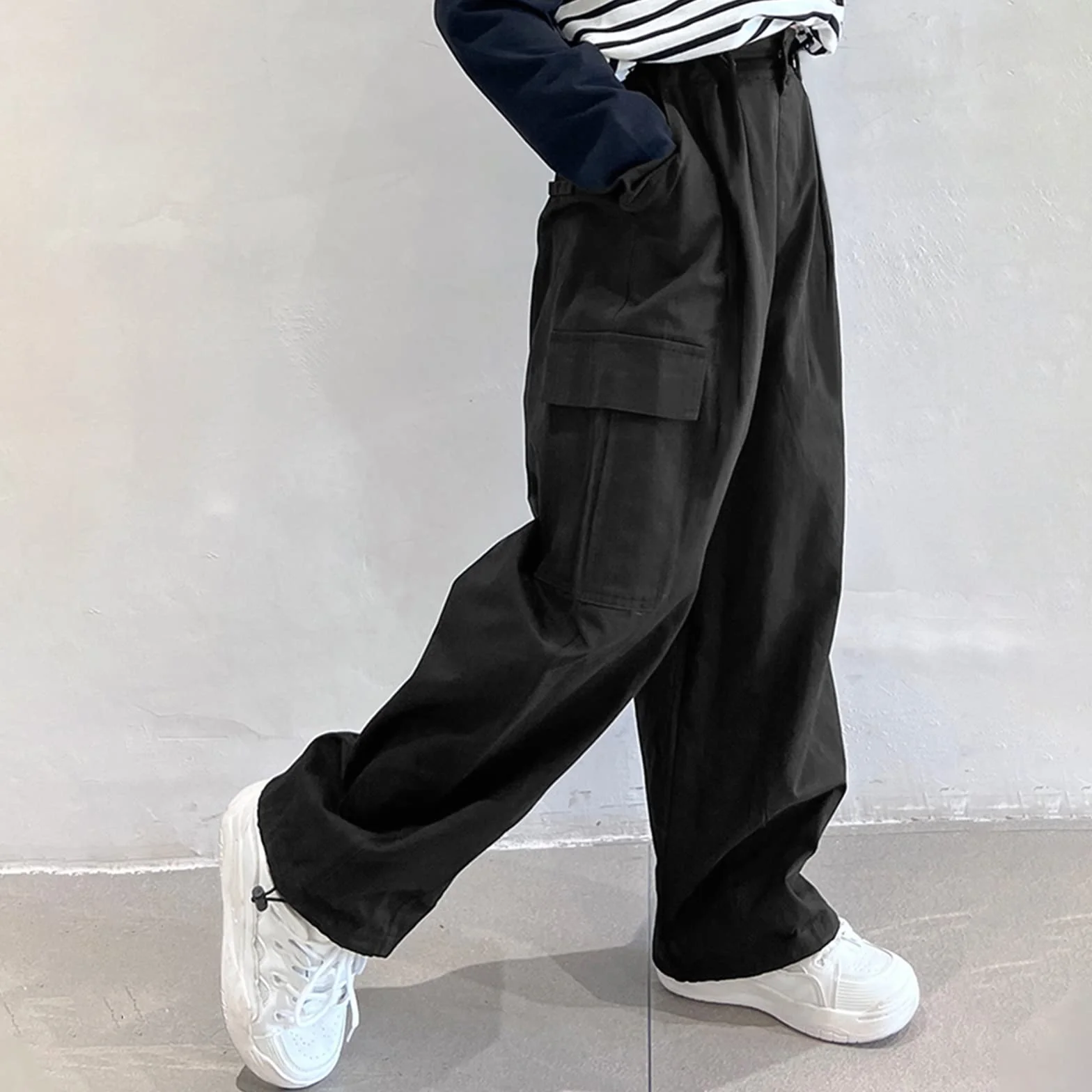 Rolanko Mädchen Cargohose, Baumwoll Baggy Hose mit Elastischer Taille und Mehreren Taschen für Kinder von 6–15 Jahre
