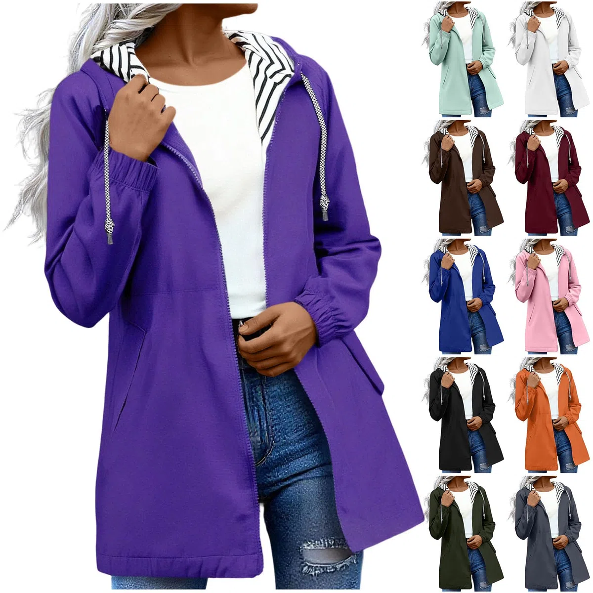 Regenjacke Damen Wasserdicht Atmungsaktiv Regenmantel Leichte Übergangsjacke Softshelljacke für Damen Lang Windbreaker Fahrrad Jacke mit Kapuze Outdoorjacke Fahrradjacke (erhältlich In Übergröße)