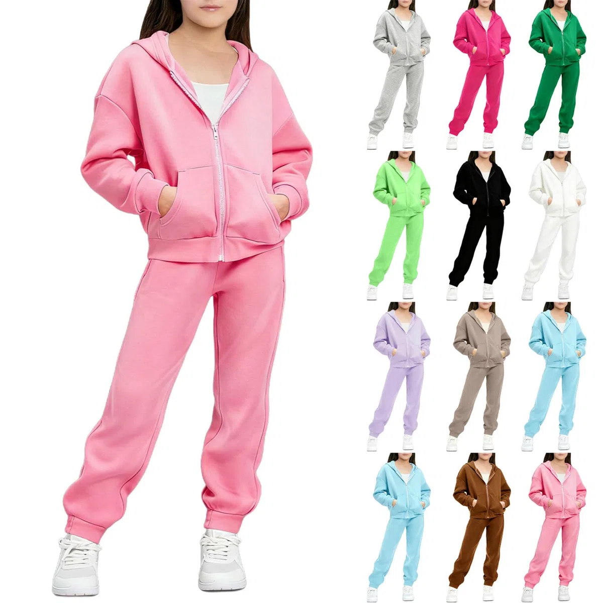 XINYUNZU Jogginganzug Kinder Hoodie mit Hose Set Fleece Gefütterte Sportanzug Sweatshirt + Jogginghose Casual Klamotten 2-Teilig Winter Kinderkleidung Mode Klamotten für Mädchen und Jungen 5-13 Jahre