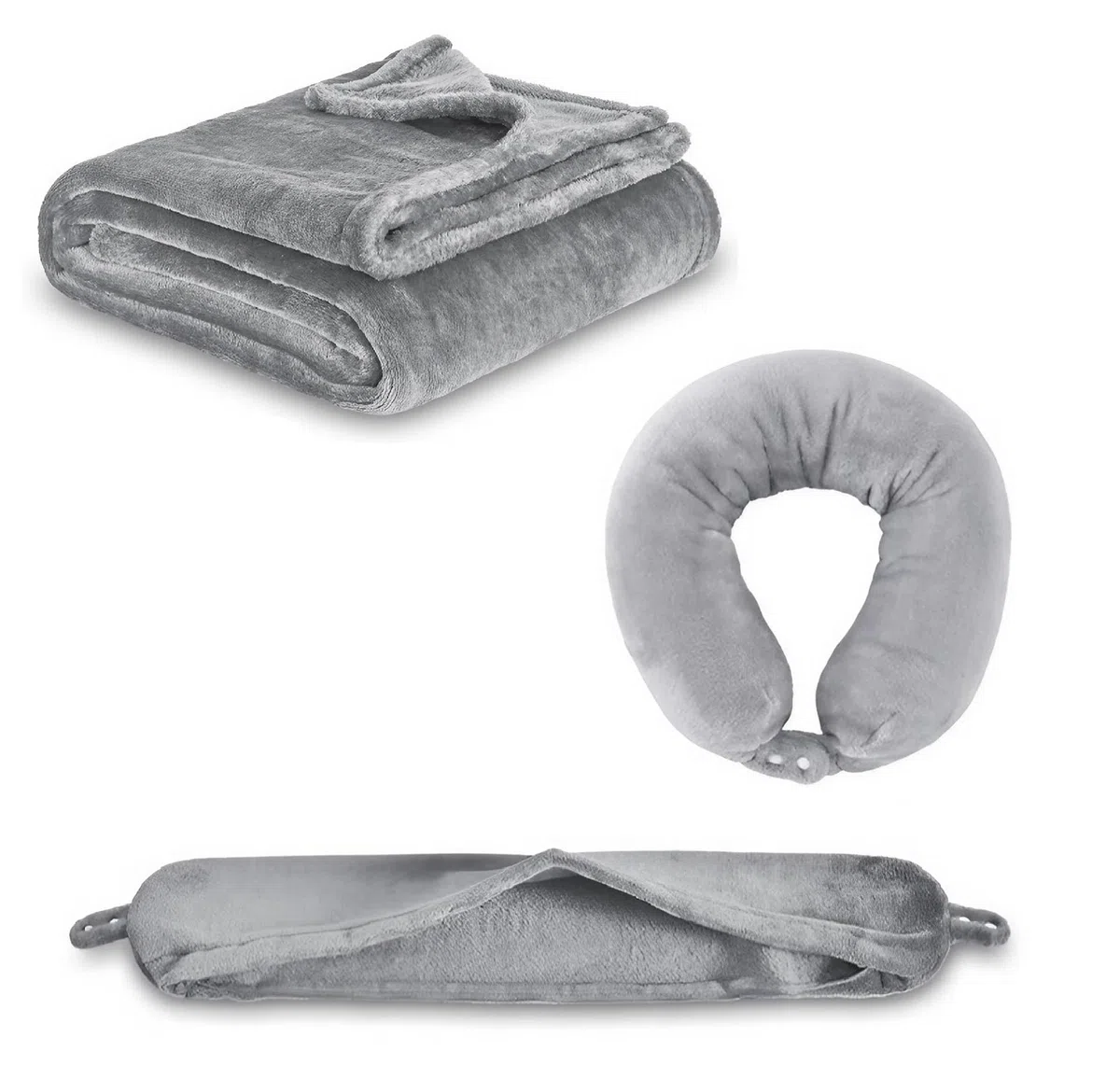 Reisedecke Ultraleicht Warm, Reise Flugzeug Auto Gadgets, Nackenkissen Nackenrolle Dünne Decke Faltbar 3-In-1-Set Fleece, für Reisen, Camping, Büros Zuhause