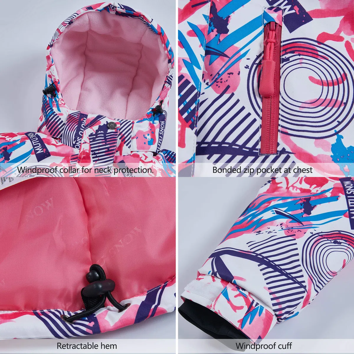 Kinder-Skijacke und Hosen-Set,Kinder Skianzug Mädchen Integrierter Schneefang Fleece gefüttert,für Snowboarden im Winter