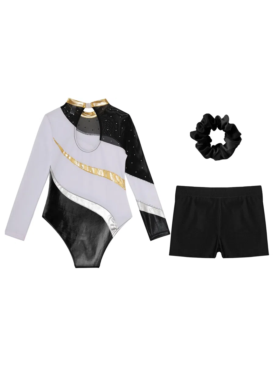 Turnanzug Mädchen Langarm Gymnastikanzug Mit Hose Und Haarband 3-teiliges Gymnastik-outfit Wettkampf