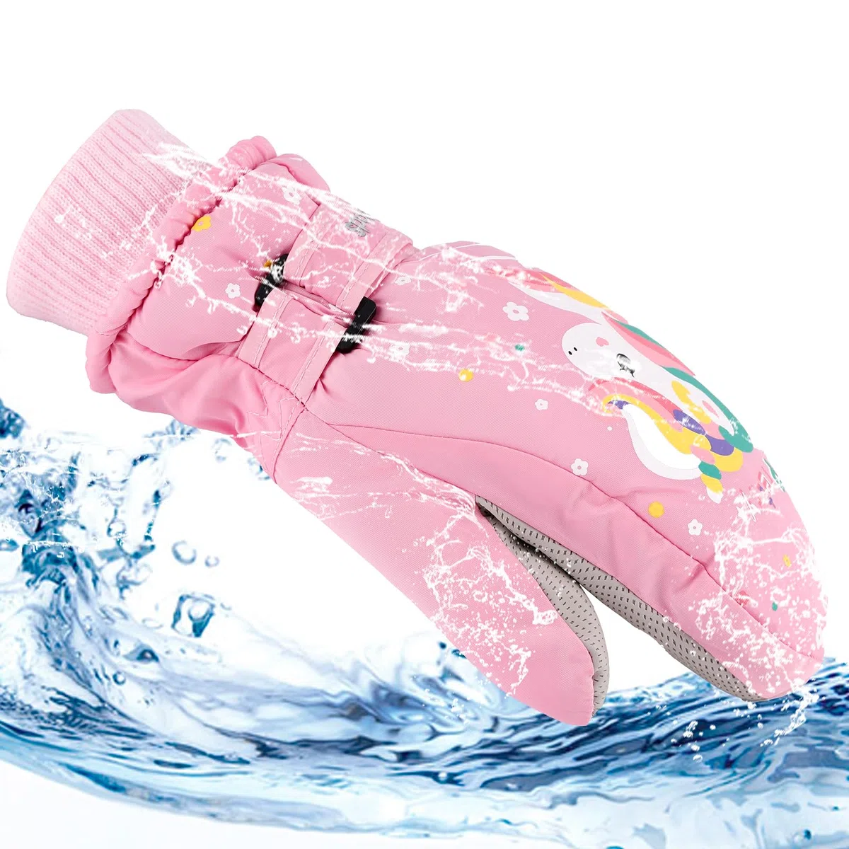 KAKU NANU Kinder Handschuhe Winter 2-6 Jahre Skihandschuhe Wasserdicht Warme Fleece Cartoon Kinderhandschuhe Outdoor Handschuhe Kinder Junge Mädchen Blau Rosa
