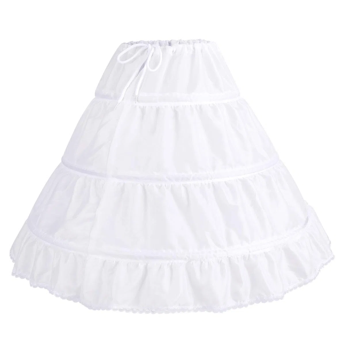 IBAKOM Reifrock Mädchen Petticoat Unterrock 3 Reifen Blumenmädchen Hochzeit Brautjungfer Underskirt Kordelzug Krinoline Unterrock für Kinder Hochzeitskleid Ballkleid Rock Weiß