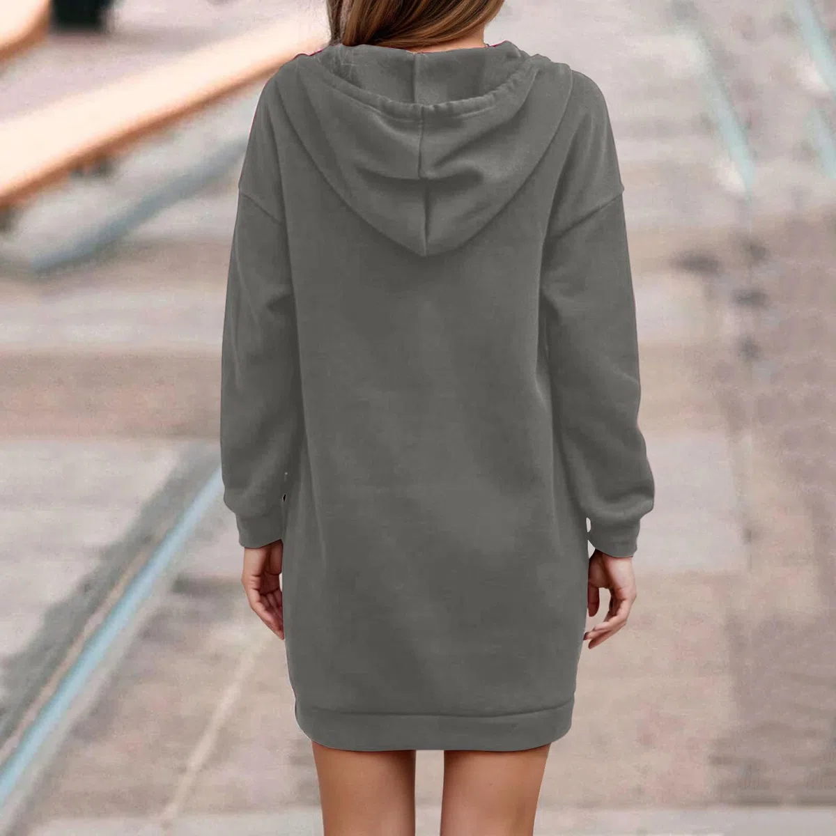 Sweatkleid Damen Große Größen Kapuzenpulloverkleid mit Kapuze Longpullover Einfarbig Hoodie Kleid Langarm Tunikakleid mit Knopfleiste Herbstkleid Elegant Pulloverkleid Winterkleid